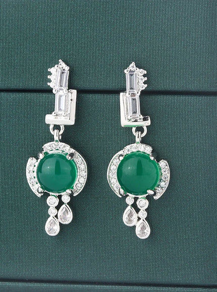 [KissIcon] Green Zircon Stud Earrings S925 Silver - Sparkle
