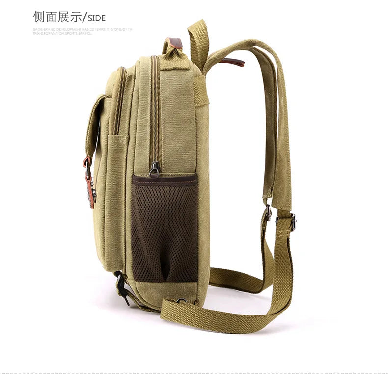 Small Mens Backpack Canvas Casual Backpacks for Men 2025 Mini Male School Bag Rucksack Man Multi-function Crossbody Bag Travel