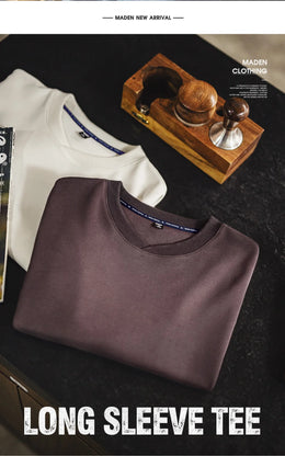 Maden Men's V-Neck T-Shirt Long Sleeve Pullover Solid Color Casual Basic Base Layer For Spring Autumn Soft Breathable Top