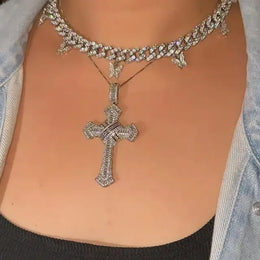 2025 New Cross Pendant for Men Women Full Iced Out Cubic Zircon Hip Hop Necklace Link Chain Fashion Rock Jewelry