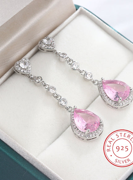 Beautiful 925 Silver Tassel Earrings - Zircon Water Drop