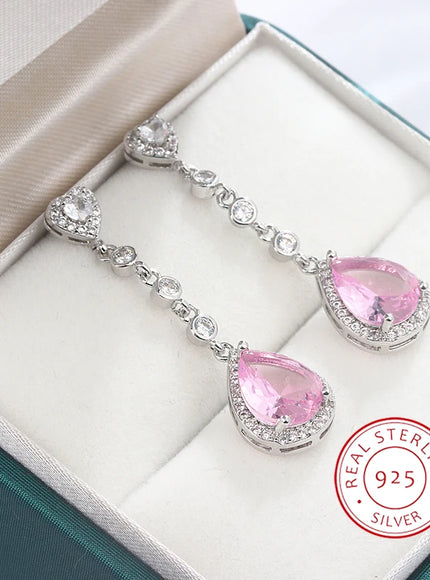 Beautiful 925 Silver Tassel Earrings - Zircon Water Drop