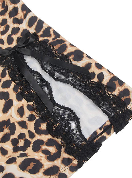 Plus Size Women Pajama Hot Wild Leopard Long Robe Nightgowns Erotic Sleepwear Sexy Adult  Night Dress Lingerie M-5XL