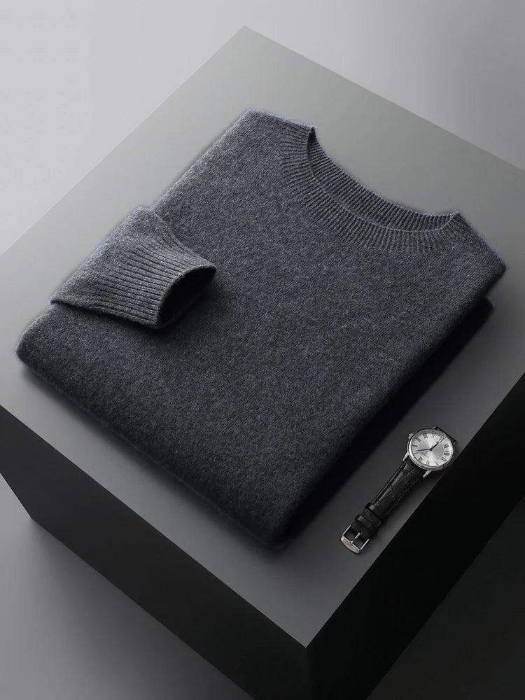 100% Merino Wool Sweater Man O-neck Basic Wool Pullover Autumn Winter Long Sleeve Soft Warm Jumper Smart Casual Knit Popular Top