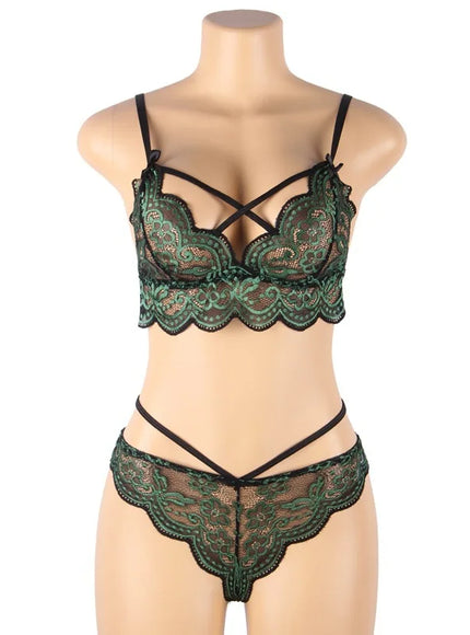 plus size sexy lingerie lace cross band embroidery decoration sexy bra panties lingerie set wholesale from M-5XL