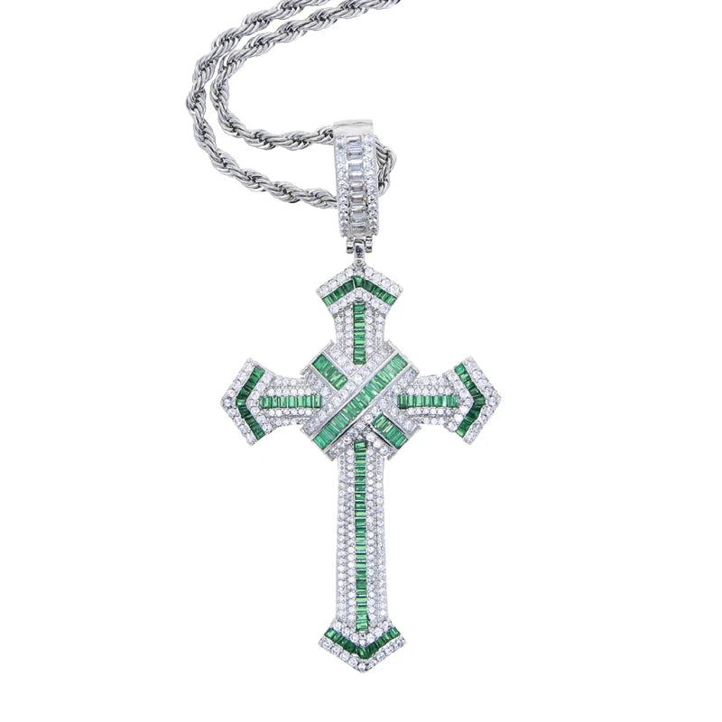 2025 New Cross Pendant for Men Women Full Iced Out Cubic Zircon Hip Hop Necklace Link Chain Fashion Rock Jewelry