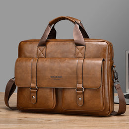 Mens Business Briefcase Large Capacity PU Leather Laptop Bag Fashion Crossbody Shoulder Tote Bag for Work Office