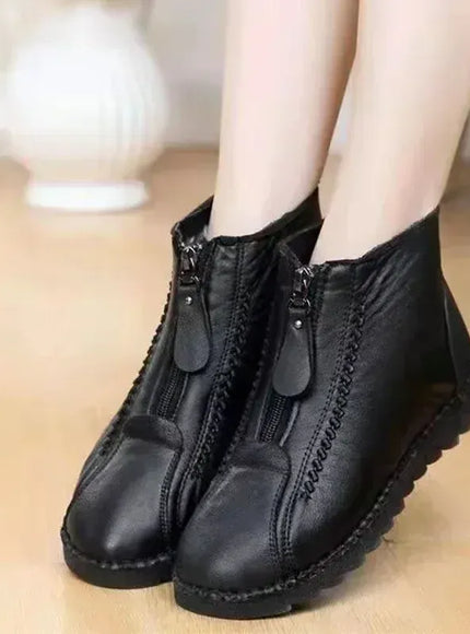 KissICON Warm Women's Boots Winter Women Leather Shoes Zipper