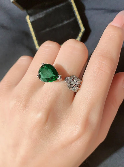 Stylish 925 Silver Ring for Women with High Quality Zircon Jewelry Set with Green Zircon Opening Ring Party Jewelry Bridal Ring
