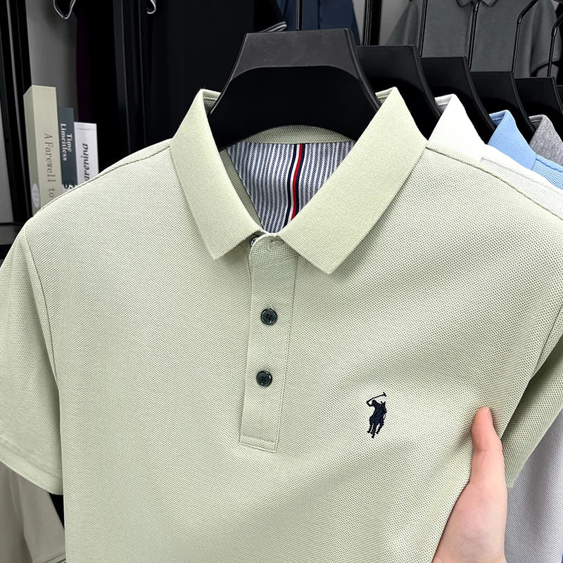 100% pure cotton short sleeved men's polo shirt summer fashion high-end brand pony embroidery golf top casual business T-shirt
