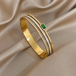 Luxury Stainless Steel Cuff Bracelet Bangle Set for Women Men Gold Plated Bracelets Inlaid White Rhinestone Wide Bangles Gift