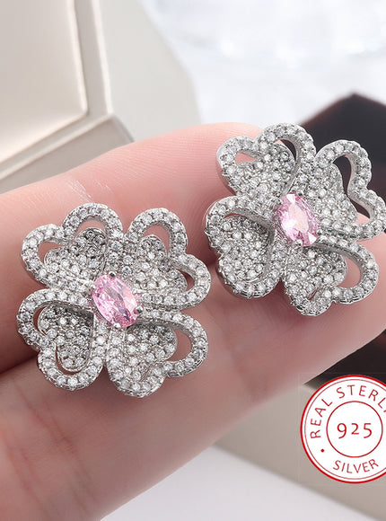 KissIcon 925 Silver Zircon Flower Earrings Gift Women