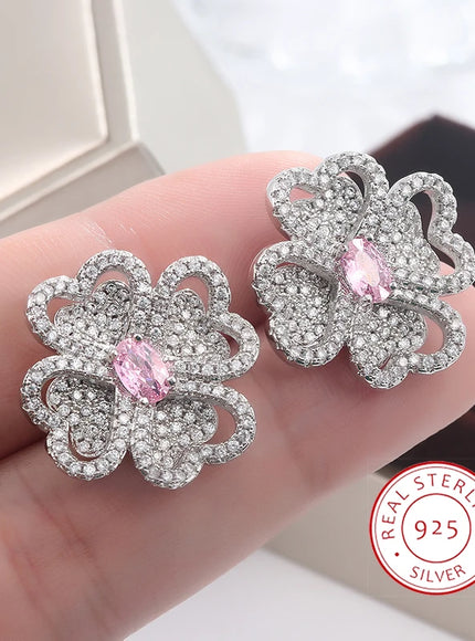 KissIcon 925 Silver Zircon Flower Earrings Gift Women