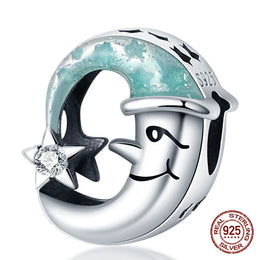 KissICON PAC058 Luminous 925 Sterling Silver Hot Selling Stars And Moon Charms Fit 925 Original Bracelets DIY Jewelry Making For Women Gift