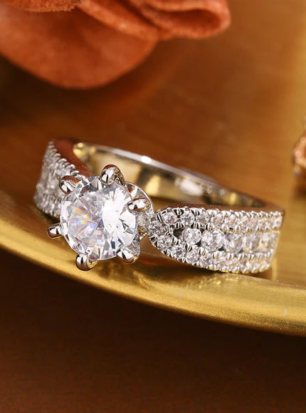 KissIcon Silver Plated Ring For Women 6 Prong Zircon Shine