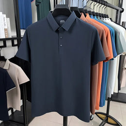 Men's Seamless Polo Shirt - Breathable Nylon-Spandex Blend, Reinforced Collar & Matching Buttons (12 Colors, M-4XL)