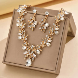 3pcs New Fashion Necklace Sets for Women Waterdrop Collar Choker Necklace Earring Jewelry Set for Prom Birthday Bridal Wedding
