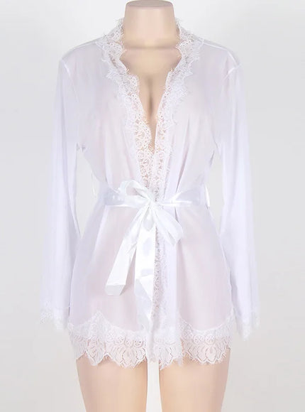 High Quality Women's Sheer Mesh Robe Set Transparent V Neck Sleepwear Nightgown Plus Size Sexy Babydoll Lingerie with Panties