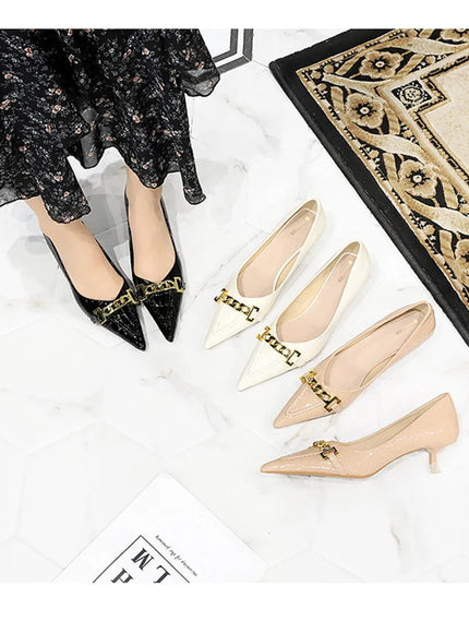 Fashion Metal Chain Decoration Women Pumps Shallow Mouth