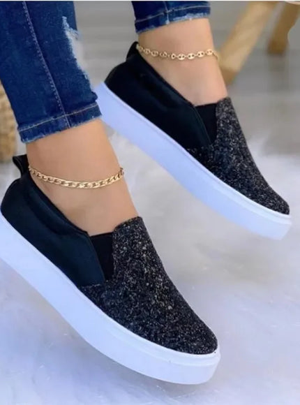 Fashion Casual Sneakers Women Shoes 2024 Women Flats Rhinestone Bling Chic Shining Star Sewing Thick Sole Slip on Platform
