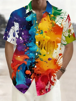 Men's Summer Casual Shirt Vibrant 3D Print Graffiti Art Short Sleeves Lapel Button-Up Top Stylish Streetwear Colorful Shirt Man