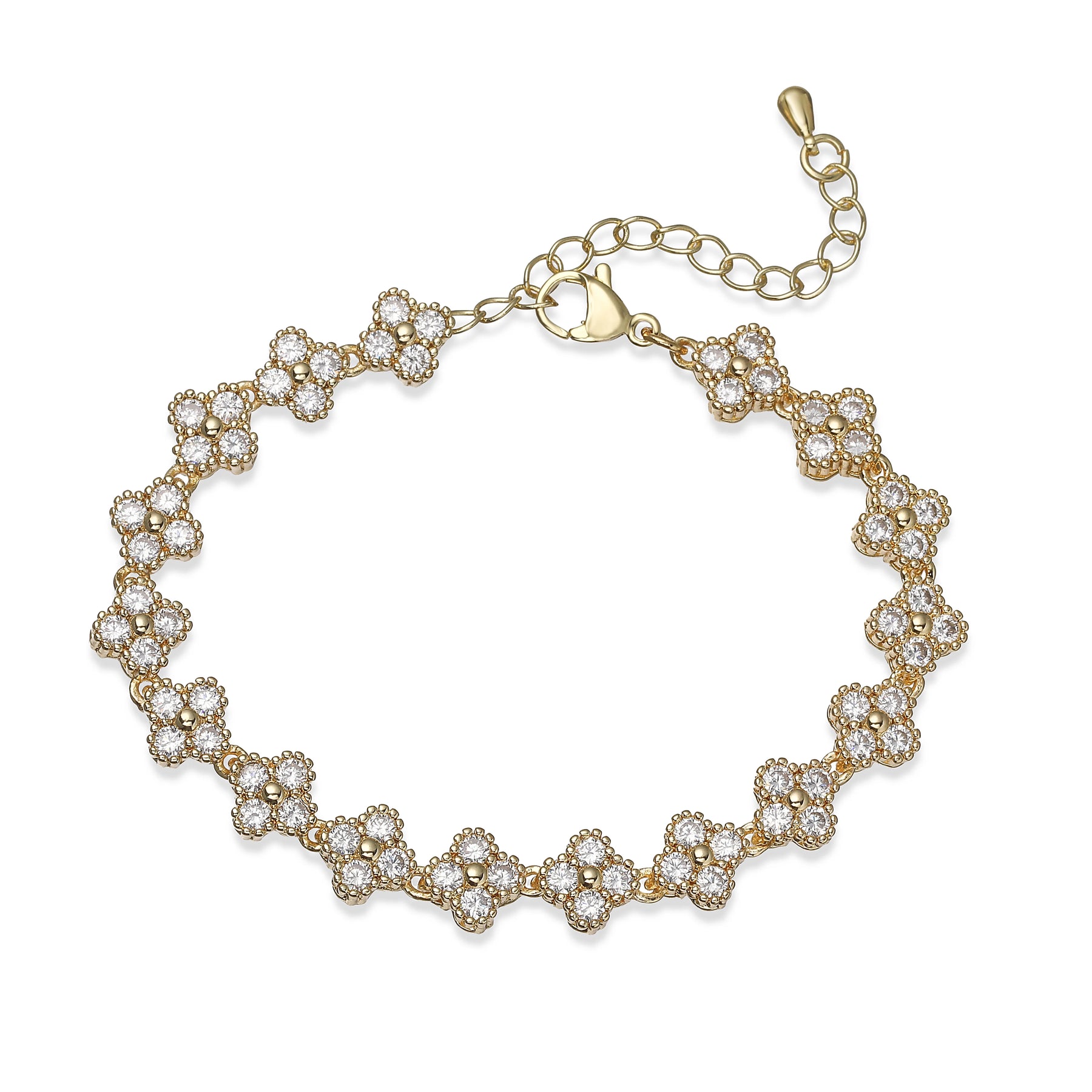 HECHENG, Bijoux Colorful Flower CZ Stone Brass Metal Bracelet/Necklace,Lobster Clasp, Adjustable, Minimalist Romantic Jewelry