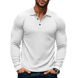 Cross-border Autumn Men's Classic Casual American Lapel Button-up Long-sleeved T-Shirt Elastic Pit Strip Polo Shirt