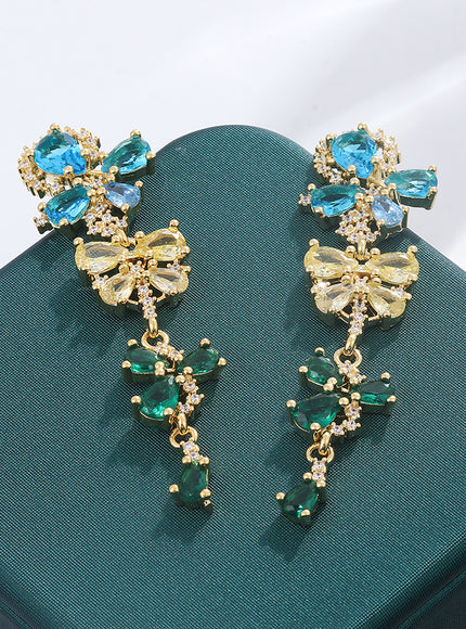💋 925 Silver Flowers Butterfly Earrings - Crystal Sparkle