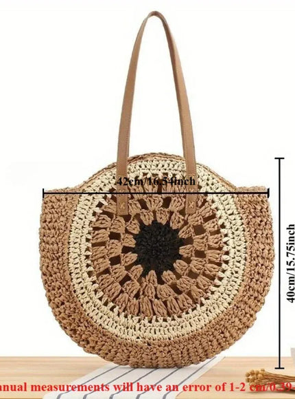 KissICON Paper Rope Hollow Colorful Disc Woven Beach Shoulder Bag