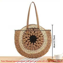 KissICON Paper Rope Hollow Colorful Disc Woven Beach Shoulder Bag