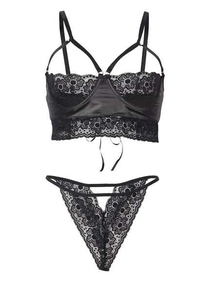 Plus Size High Quality Faux Leather sexy women lingerie sets pajama sets Bra and Panties Set for woman ladies with Leg loop