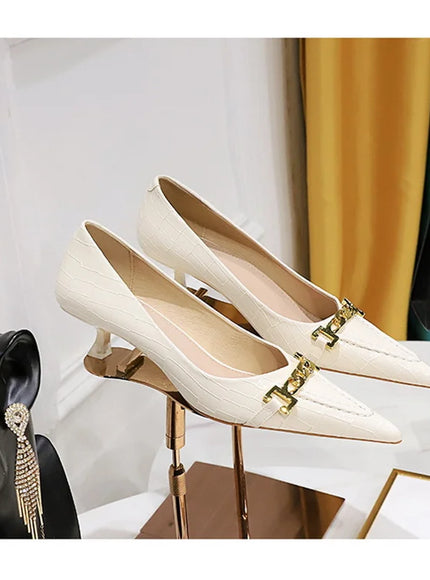 Fashion Metal Chain Decoration Women Pumps Shallow Mouth