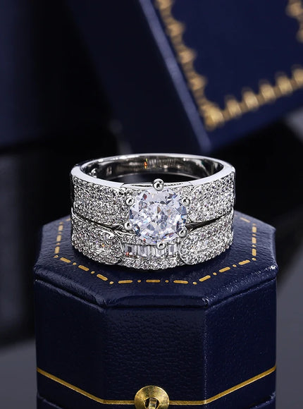 Shiny Zircon Two Piece Ring In 925 Silver - Elegant