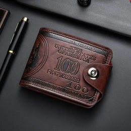 Men's Wallets with 100 US Dollar Pattern Hasp Male Leather Wallet with Zipper Card Holder Coin Pocket Purse Cartera Hombre