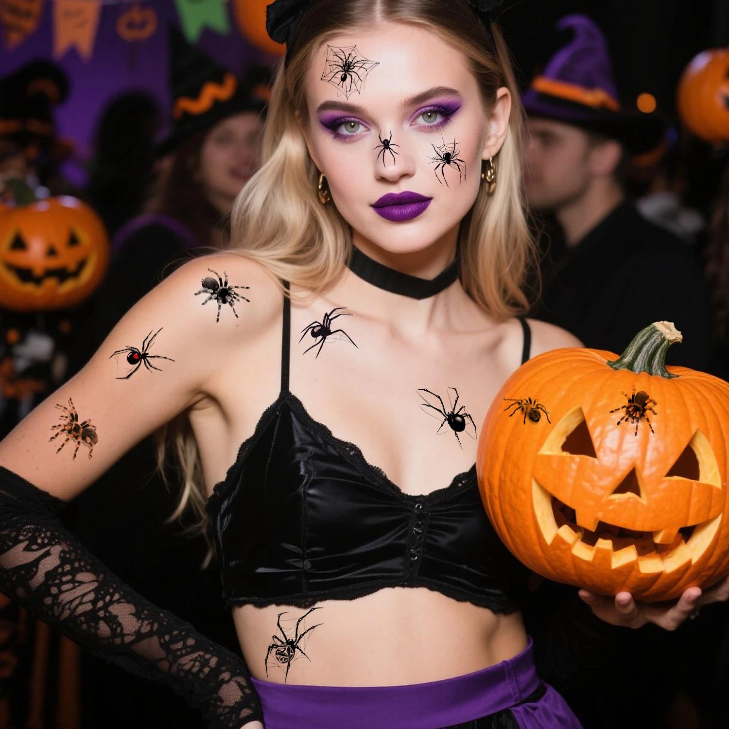 10pcs 3D Spider Temporary Tattoos - Realistic Waterproof & Easy- Stickers for Halloween Costumes, Makeup, and Party Supplies
