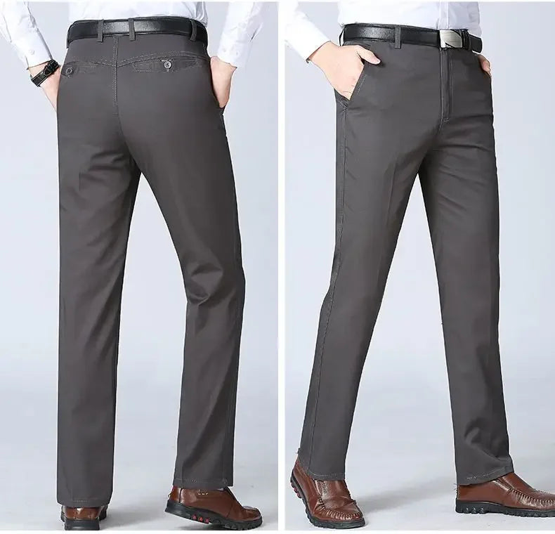 Mens 100% Cotton Summer Thin Autumn Thick Trousers Fashion Brand Cargo Pants Smart Casual Solid Khaki Black Suit Pant GOZBKF