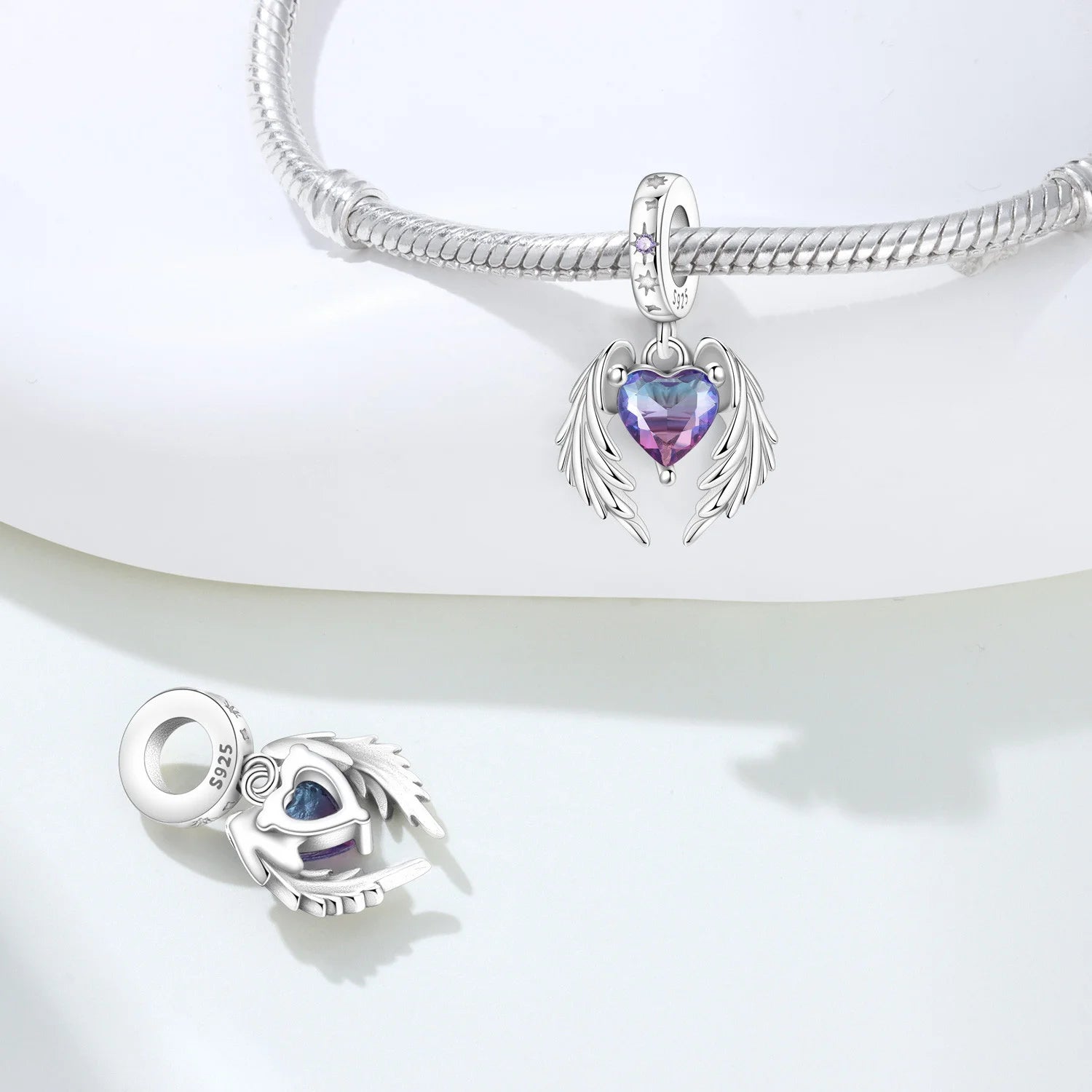 Original Charms Beads 925 Sterling Silver Zircon LOVE Winged Protect Heart Pendant For DIY Necklace Bracelet Fine Jewellery Gift