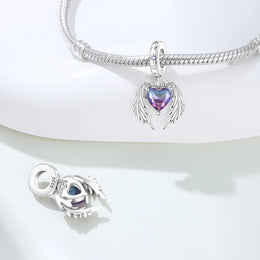 Original Charms Beads 925 Sterling Silver Zircon LOVE Winged Protect Heart Pendant For DIY Necklace Bracelet Fine Jewellery Gift