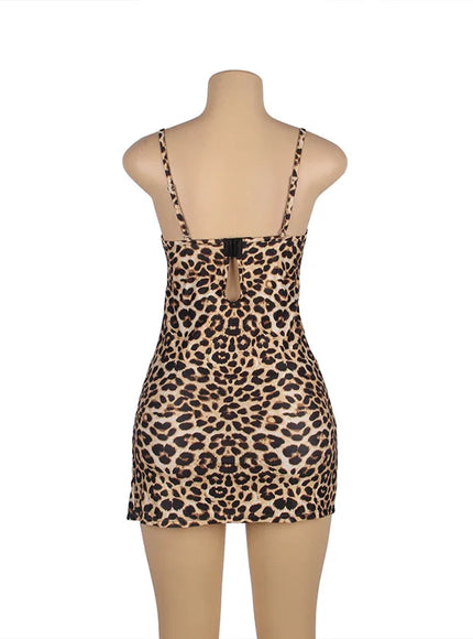 Plus Size Women Pajama Hot Wild Leopard Long Robe Nightgowns Erotic Sleepwear Sexy Adult  Night Dress Lingerie M-5XL