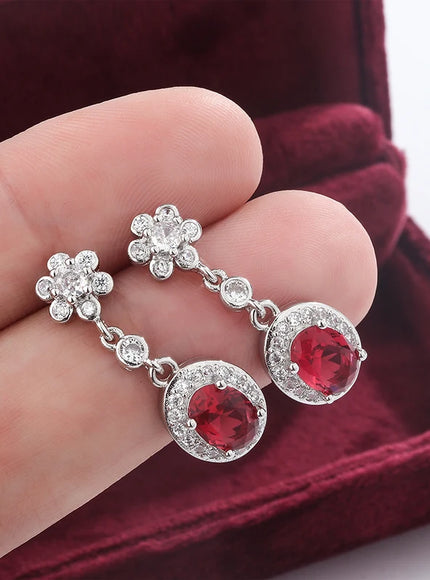 KissIcon 925 Water Drop Earrings Red Corundum - Lightweight