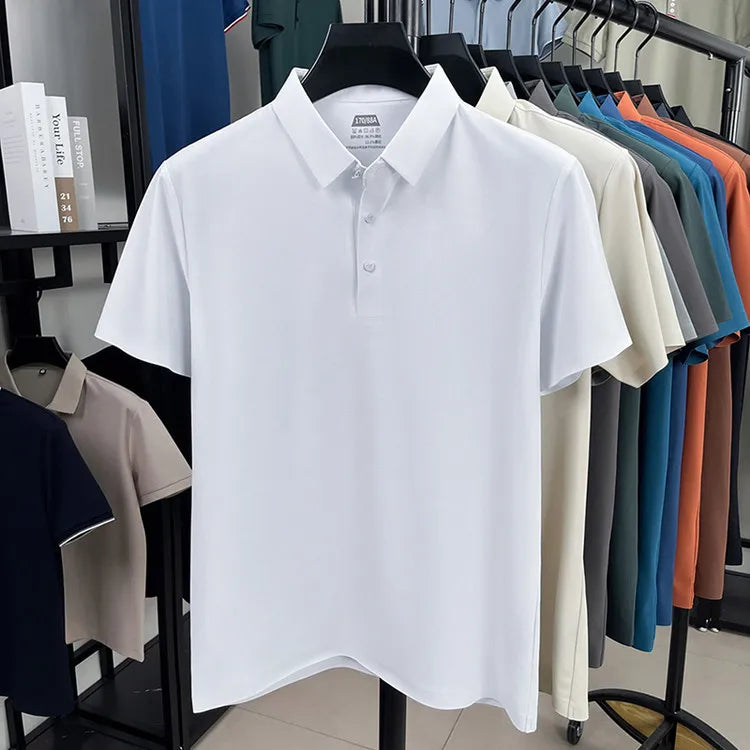 Men's Seamless Polo Shirt - Breathable Nylon-Spandex Blend, Reinforced Collar & Matching Buttons (12 Colors, M-4XL)