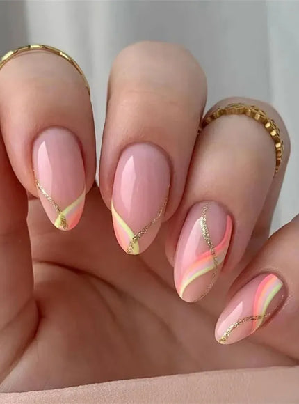 KissIcon Flower Almond False Nails Blue White -