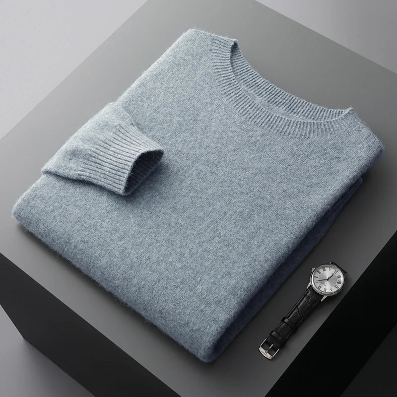100% Merino Wool Sweater Man O-neck Basic Wool Pullover Autumn Winter Long Sleeve Soft Warm Jumper Smart Casual Knit Popular Top