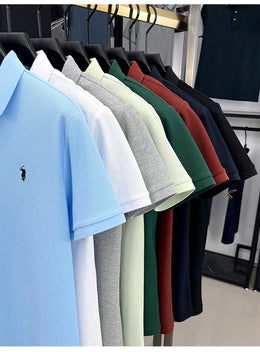 100% pure cotton short sleeved men's polo shirt summer fashion high-end brand pony embroidery golf top casual business T-shirt