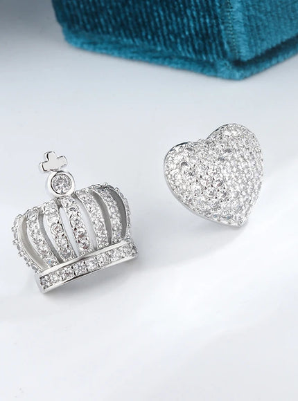 KissIcon Heart Crown Earrings 925 Silver - Hypoallergenic