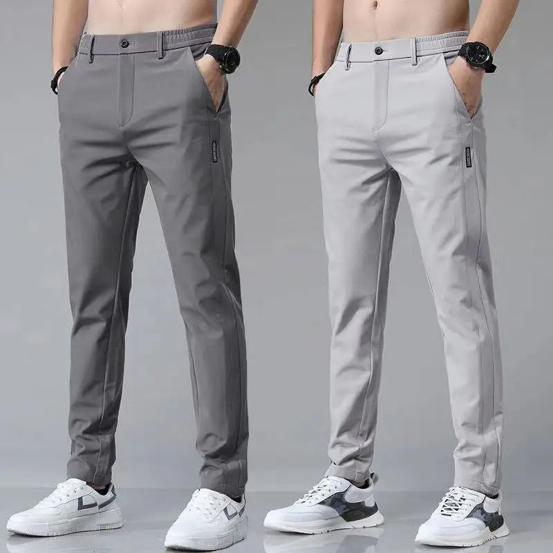 2024 Summer New Thin Ice Silk Stretch Men's Pants Casual Elastic Waist Smooth Trouser Pants Male Brand Clothing 5 Colour