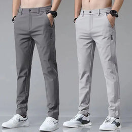 2024 Summer New Thin Ice Silk Stretch Men's Pants Casual Elastic Waist Smooth Trouser Pants Male Brand Clothing 5 Colour