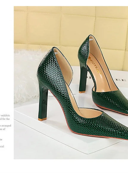 Woman Vintage Snake Print Pumps Square Toe Patent