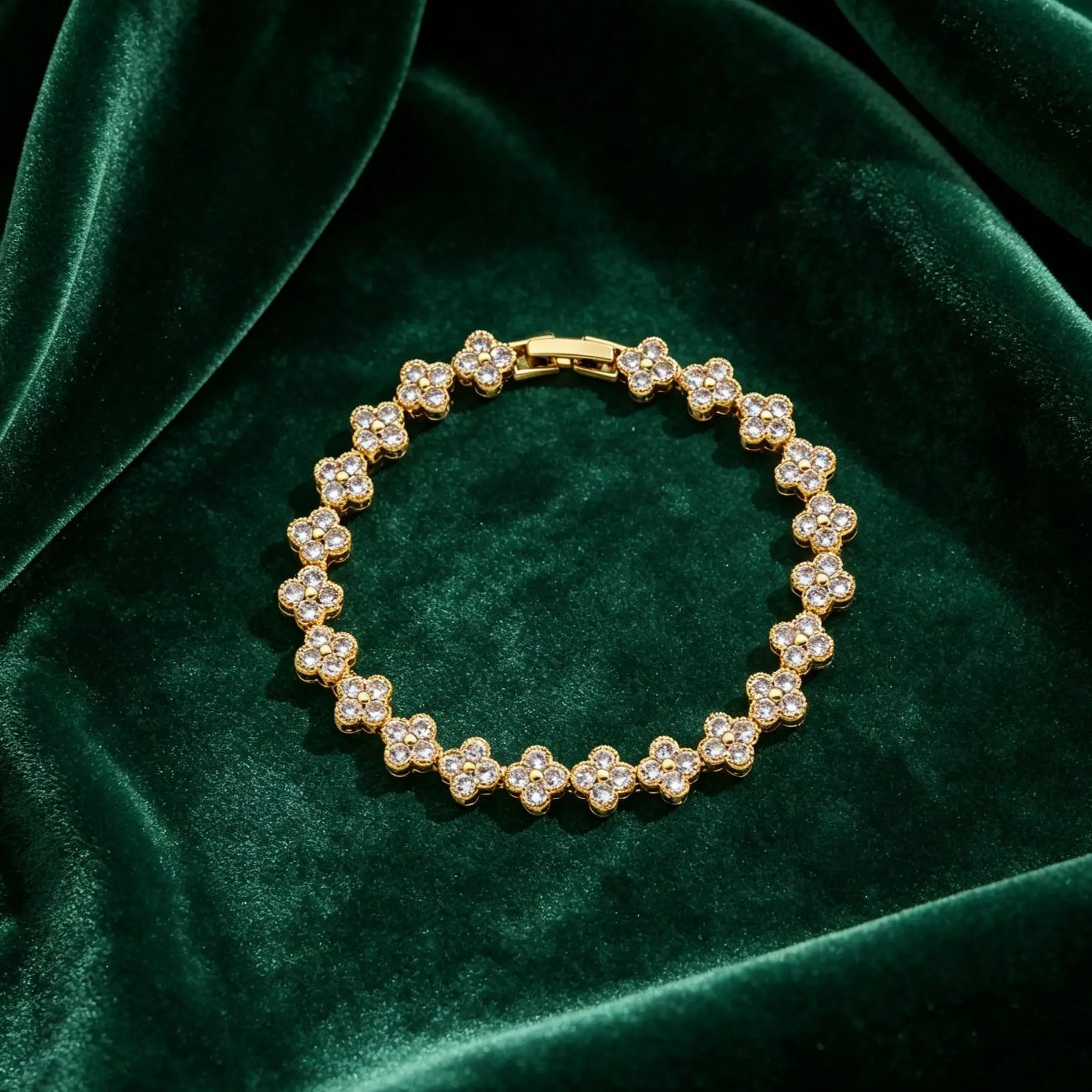 Colorful Zircon Lucky Four-Leaf Flower Bracelet for Women Flower CZ Stone Gold Plated Tennis Bracelet Fragrance Jewelry