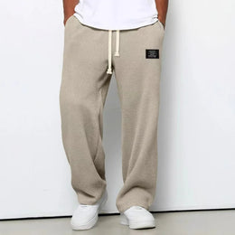 American Style Men's Waffle Textured Wide Leg Sweatpants Drawstring Elastic Waist Casual Loose Fit Streetwear Joggers
